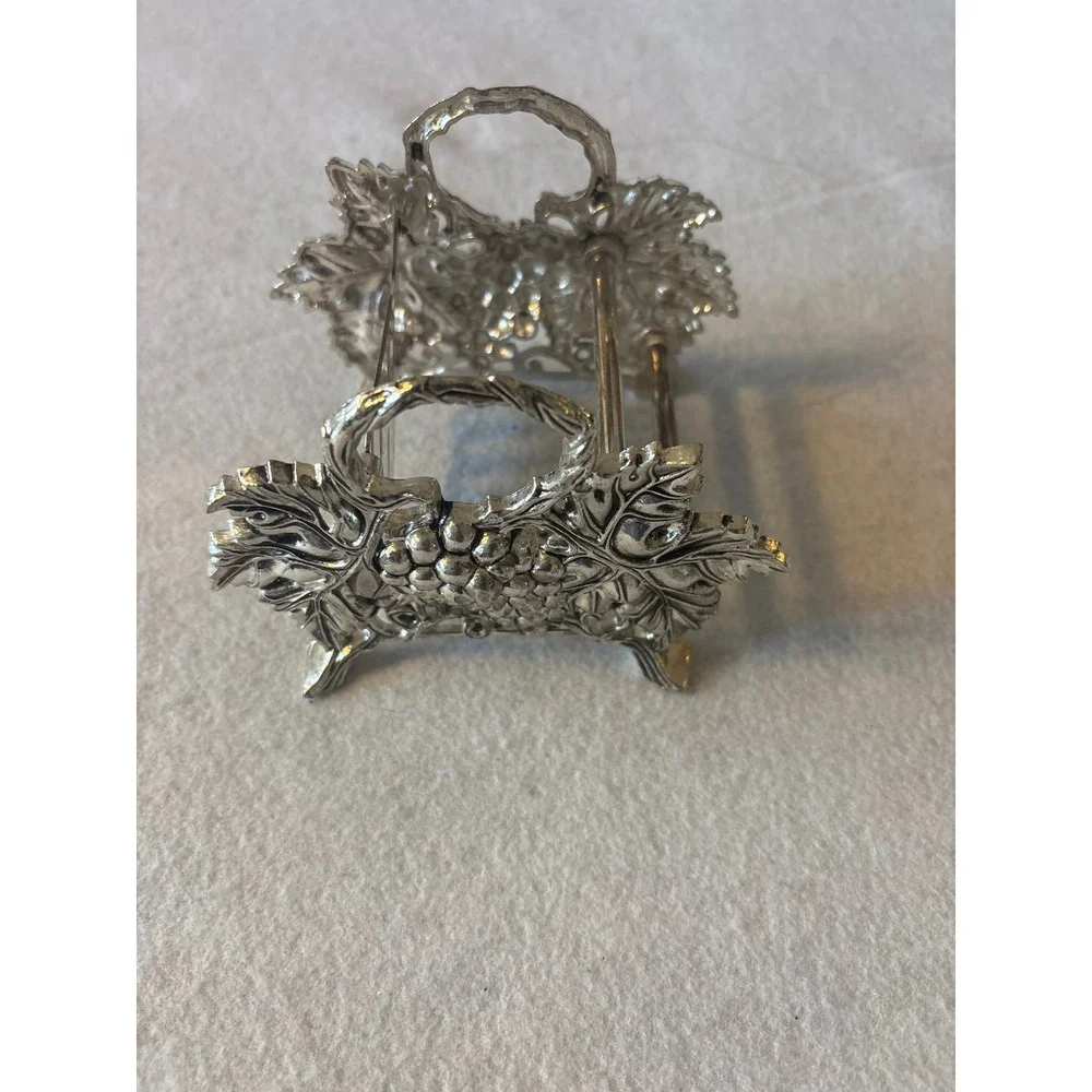 Silver Tone Grape Leaf Napkin Holder Vintage Table Decor